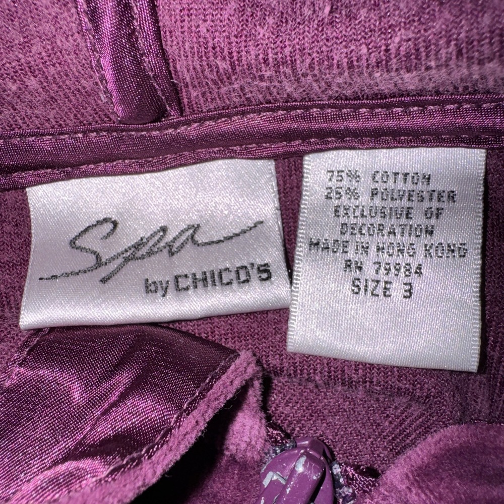 Spa by Chico's Purple Velour Zip Hoodie Size 3 XL Soft Plush Luxe Y2K Aesthetic - Picture 5 of 6